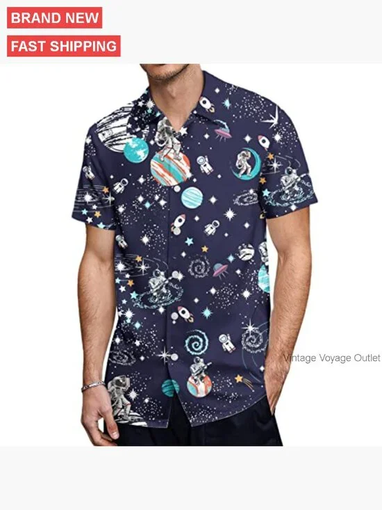 Men's Hawaiian Button Down Shirt Big Tall Loose Fit Short Sleeve Party - Picture 2 of 7